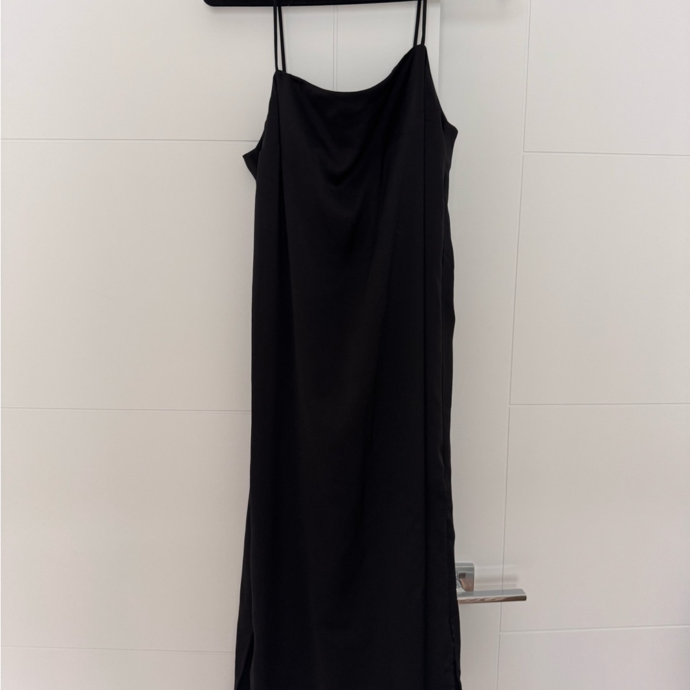 H&M Black Midi Slip Dress with Spaghetti Straps